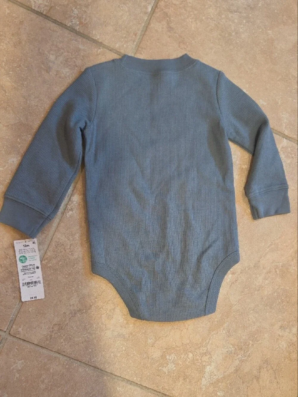 Carter's Blue Long-Sleeve Waffle Bodysuit with Navy Dino